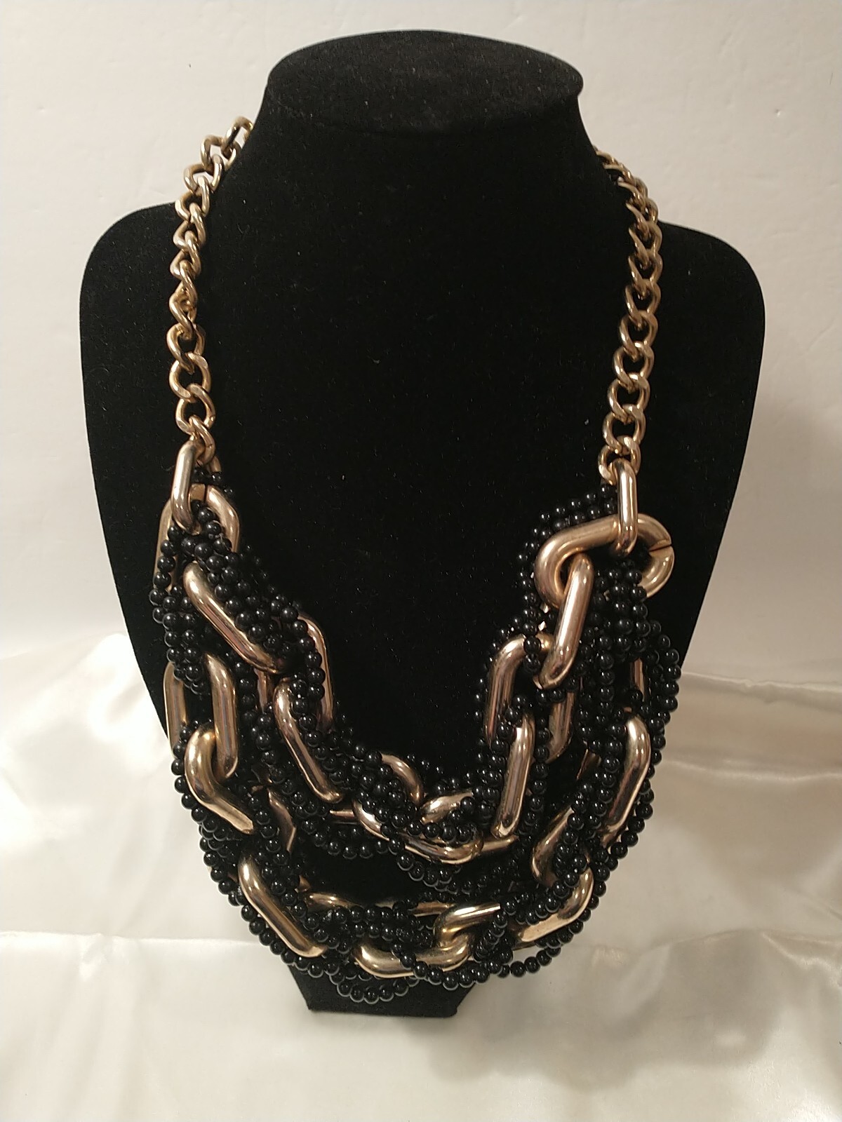 Necklace Chains Black & Silver Toned Metal Statement Bib 22-24″ Adj BIKER