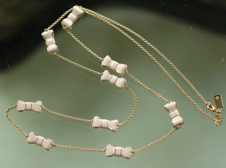 NEW KATE SPADE RARE TAKE A BOW LIGHT PINK 12K GOLD PLATED NECKLACE
