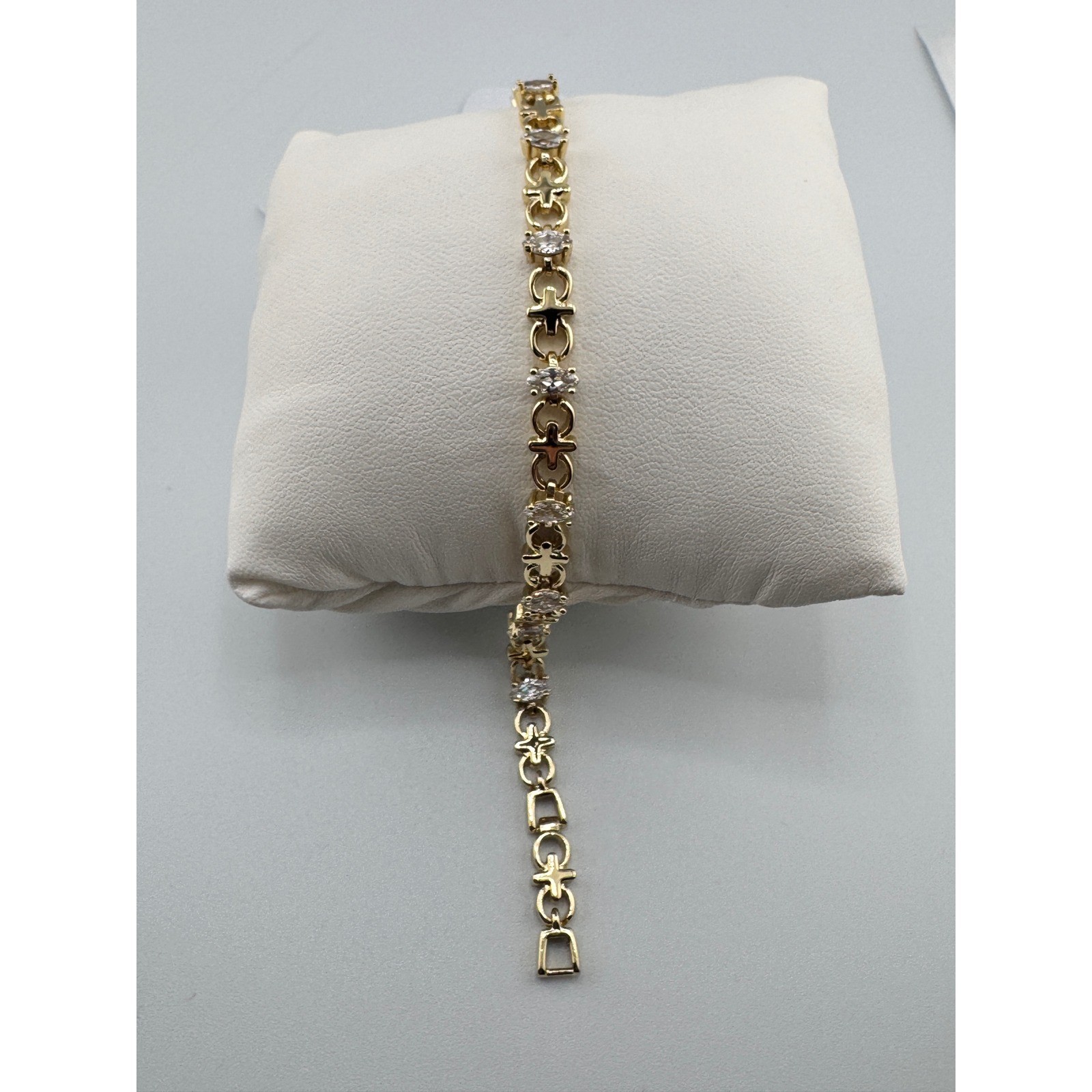 14k Gold Plated Marquise Cubic Zirconia Cross Link Tennis Bracelet Gold Tone