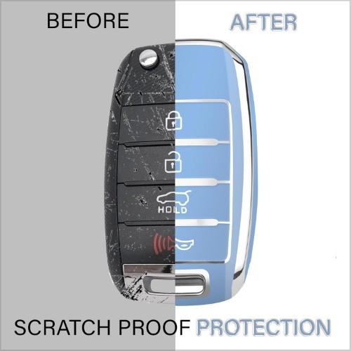 Key Fob Cover with Keychain Chrome Silver Trim Soft TPU Protection Color: Blue