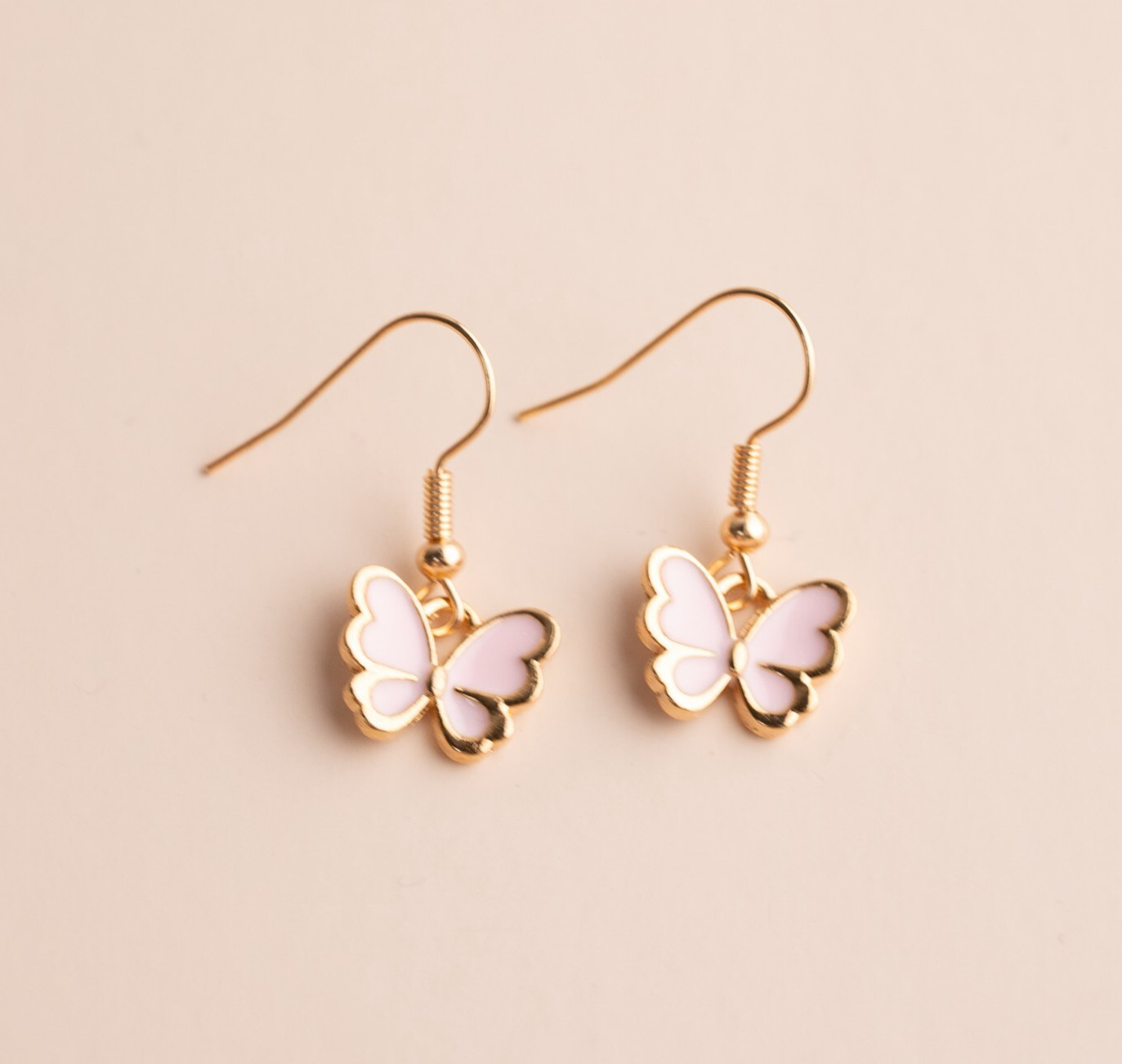 Cute Tiny Pink Butterfly Garden Small Hook Dangle Drop Earrings Adorable Novelty