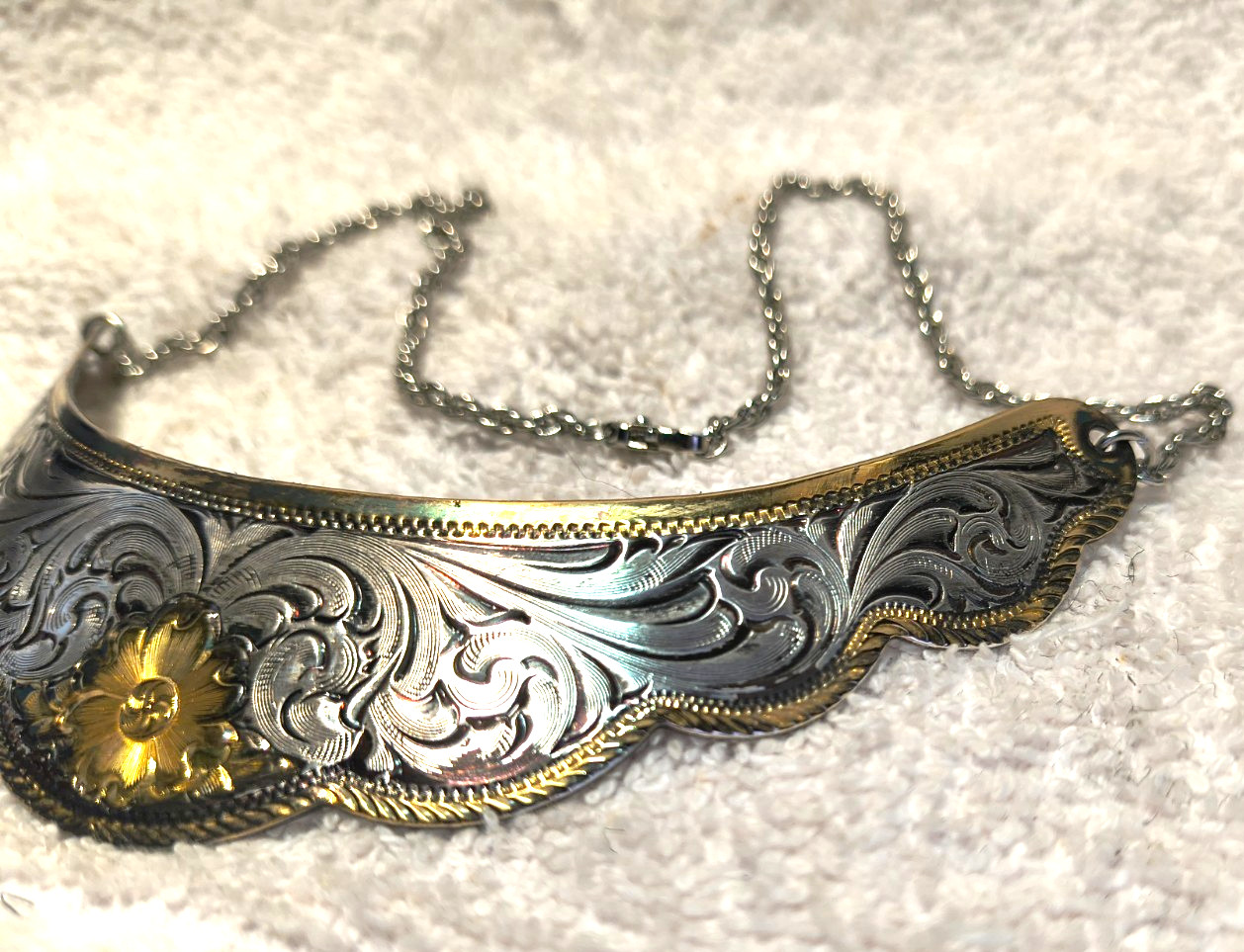 Montana Silversmiths Sterling Silver Plate Necklace Choker Flower Filigree + Box
