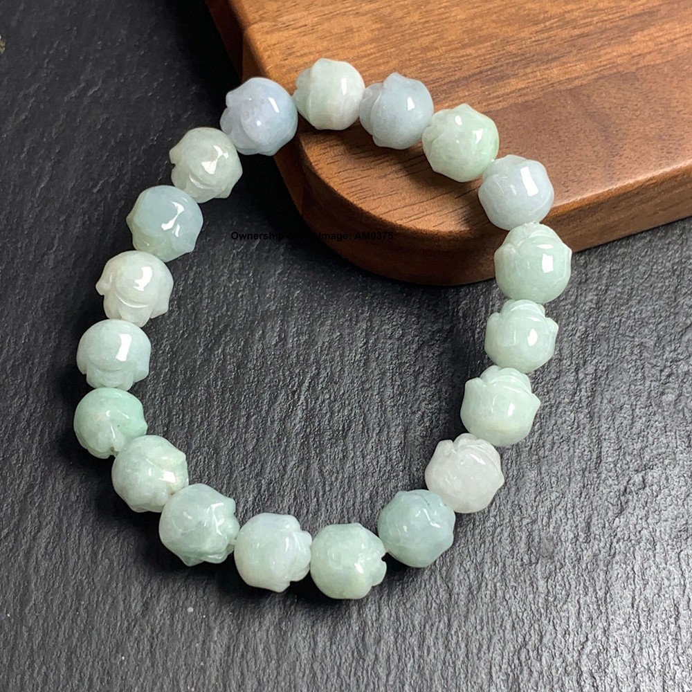 Certificate Natural Jade 9.5mm Rose Bead Stretch Bracelet Grade A Jadeite