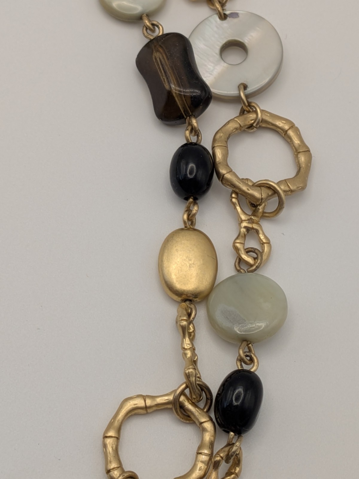 Lia Sophia Everglade Mother of Pearl, Glass, Matte Gold-tone Necklace 38 inches