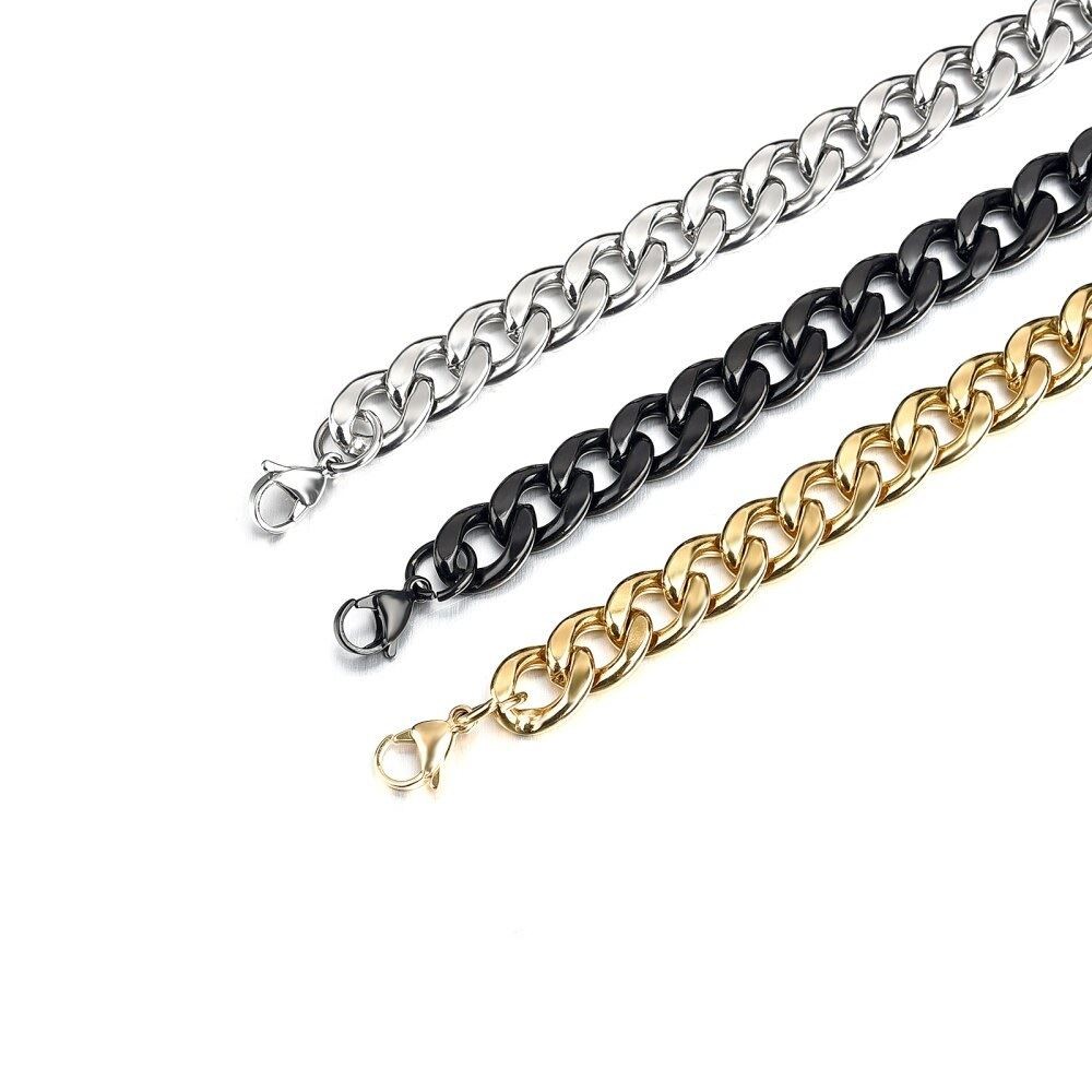 *UK* Black 316L Stainless Steel Cuban Bracelet 18-25cm Mens Curb Link Chain