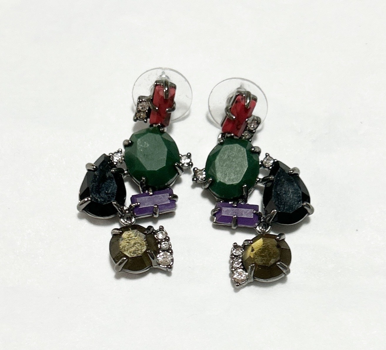 Cabi Rhapsody Earrings Jewel Tone Stones Push Back Post 1.5″ Green Purple Black