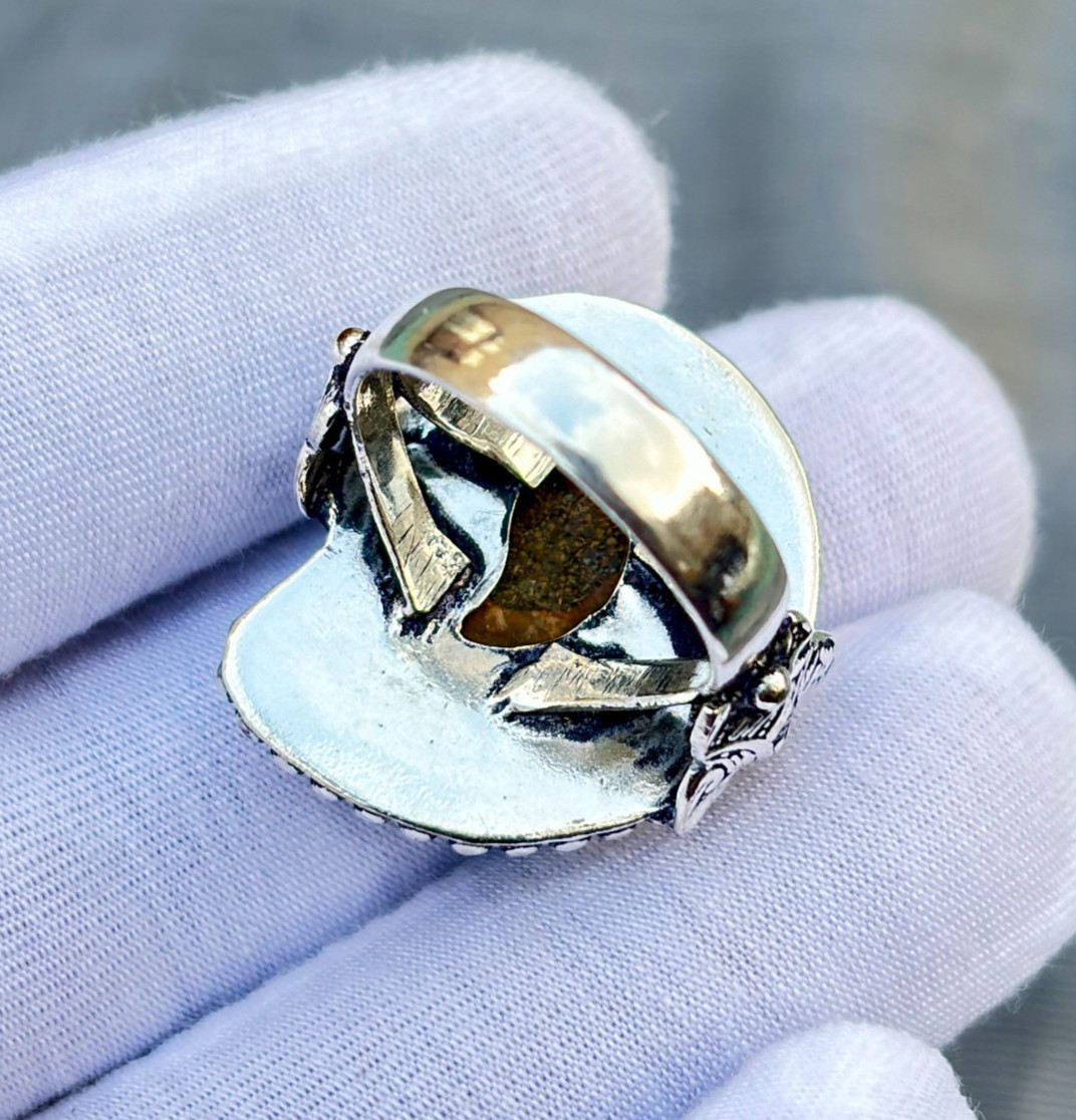 Natural Ammonite Gemstone Handmade 925 Sterling Silver Ethnic Jewelry Ring