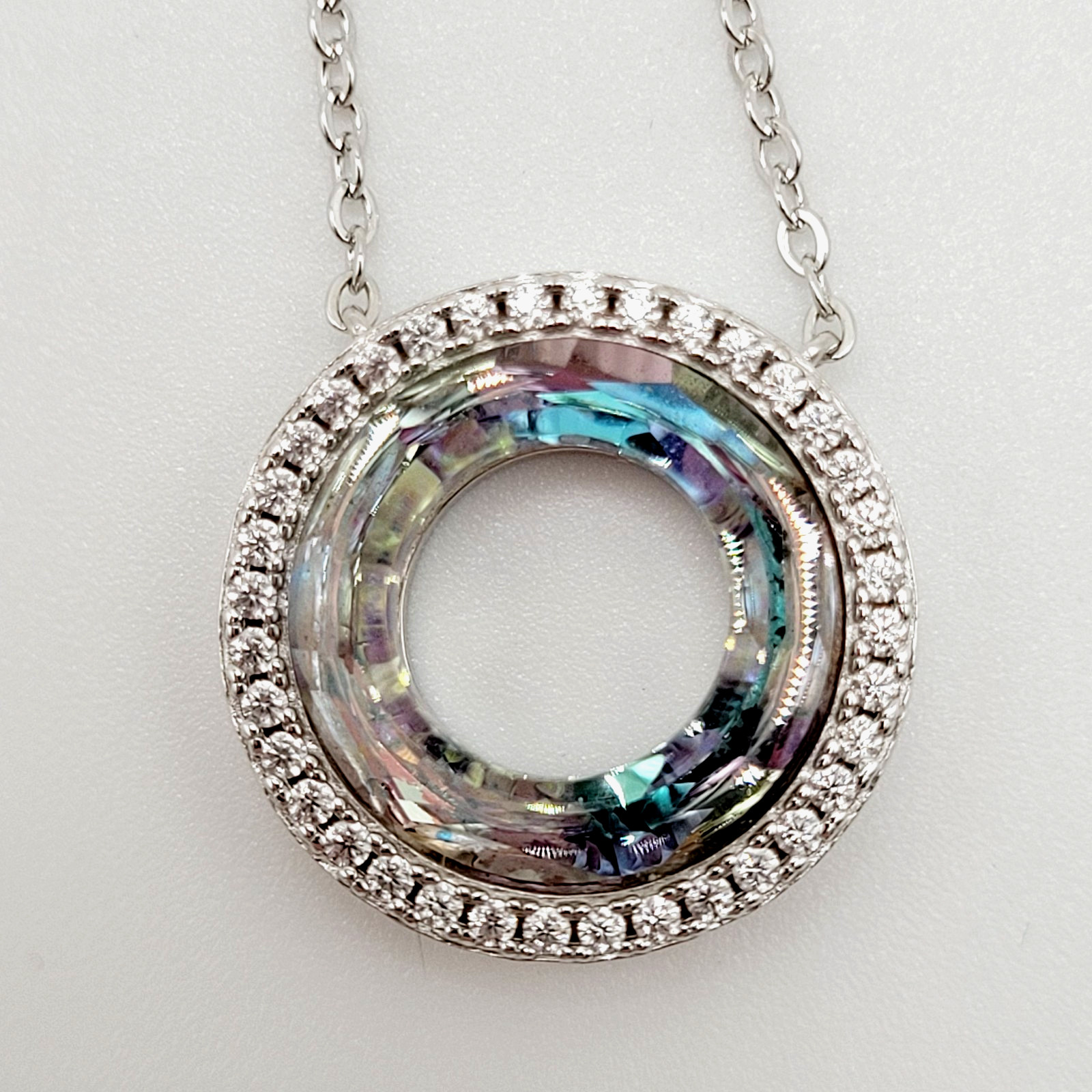 Cosmic Ring Swarovski Elements Crystal Center w Rhinestones 925 Silver Necklace