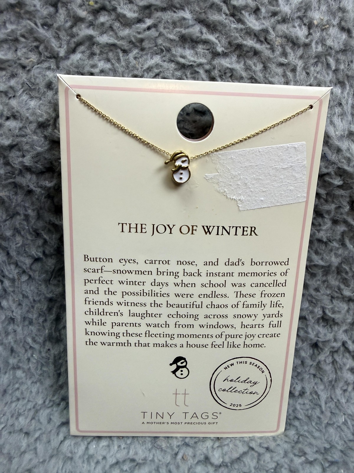 Tiny Tags Necklace Gold Tone Snowman Pendant Holiday Winter Womens Jewelry 18″