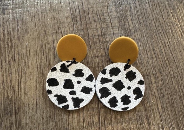 Cow Print Faux Leather Round Disc Dangle/Drop Earrings Multicolor