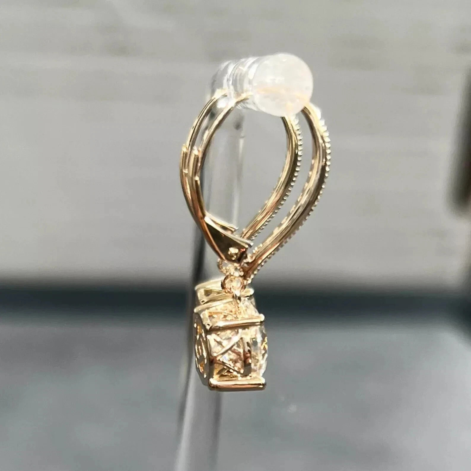Women’s Drop Hoop Earrings 2Ct Round Simulated Diamond 14k Yellow Gold Plated