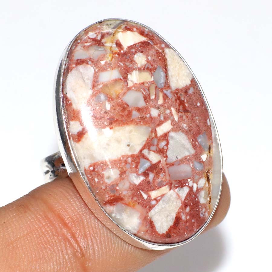 925 Silver Plated Marble Jasper Ring Handmade Gemstone Size US 11 GW