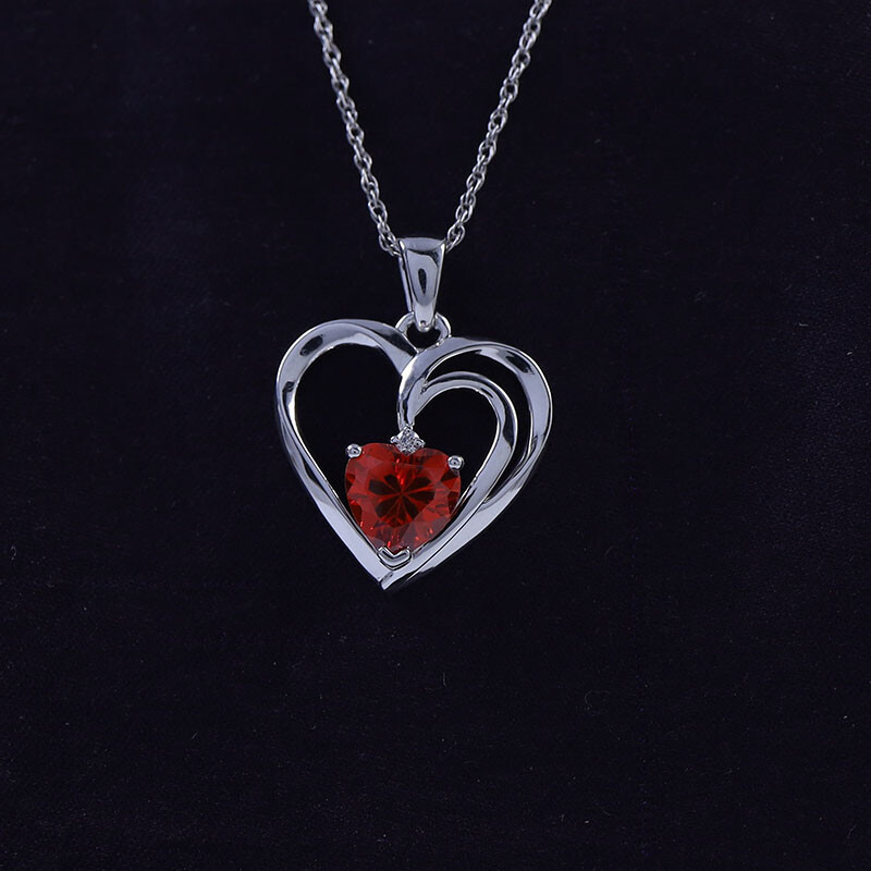Love Heart Simulated Birthstone Pendant Necklace for Womens 925 Sterling Silver