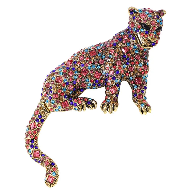 Classic Rhinestone Leopard Brooch For Women Men Animal Crystal Colorful Corsage