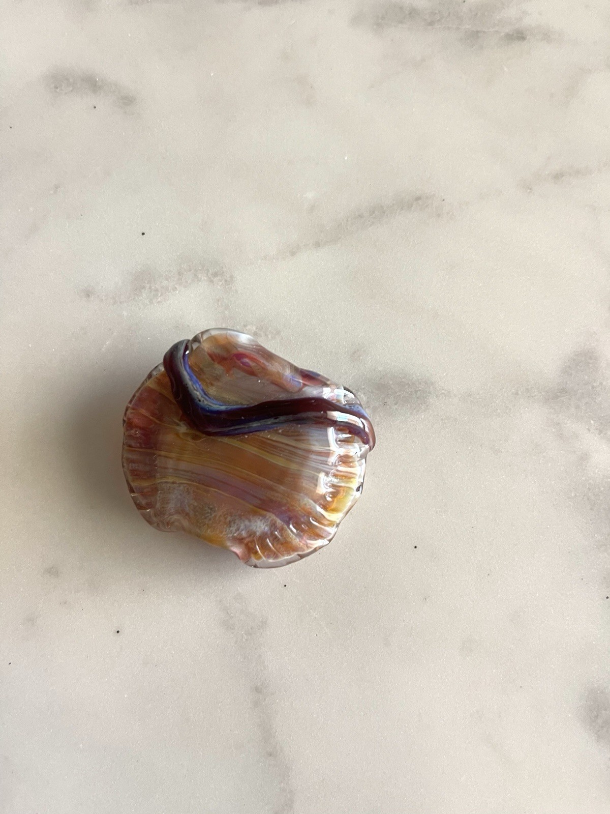 Hand Blown Art Glass Swirl Paperweight, Multicolor Brown Purple