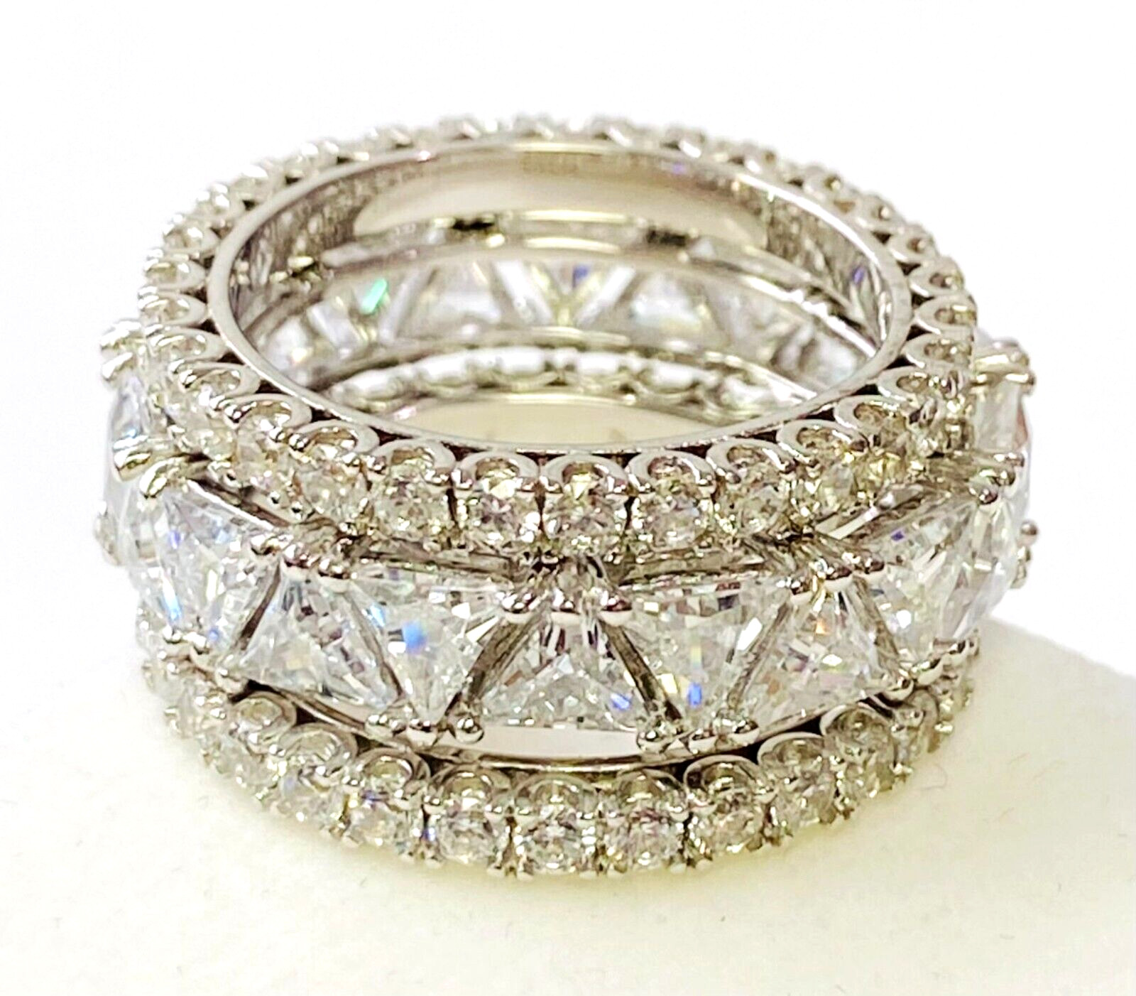 Absolute Sterling Silver Trilliant Cut Eternity Ring 3 Pc Ring SZ 8 HSN