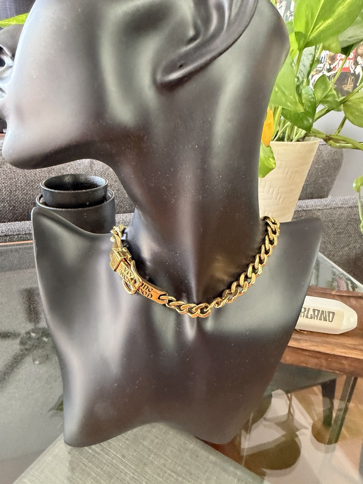 Vivienne Westwood Gold Tone Orb Clasp Curb Chain Necklace Punk Statement