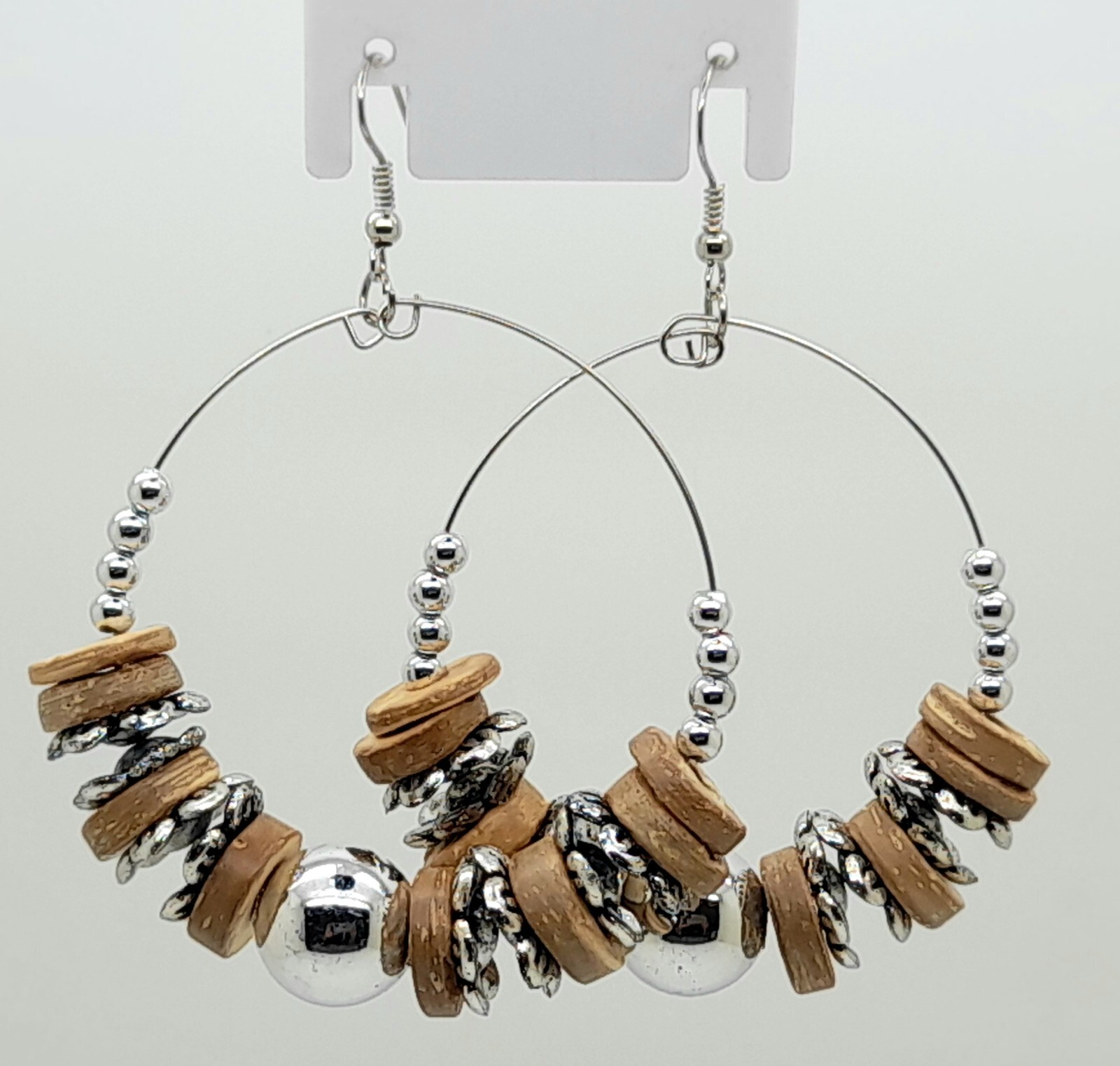 Winter color lt brown Wood &silver Bead drop/Chandelier fashion jewelry Earrings