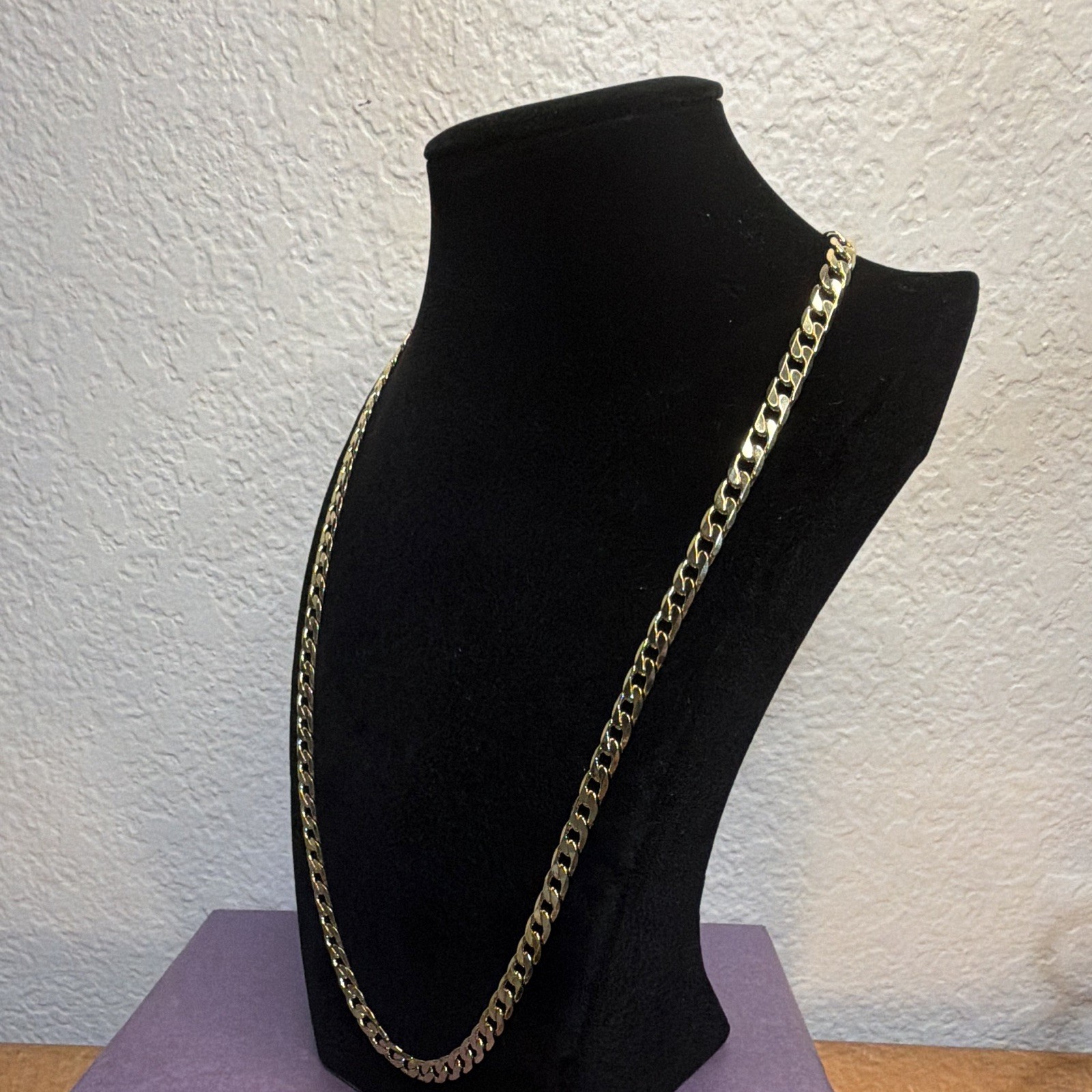 Gold Tone Curb Link Chain Necklace, Metal, Lobster Clasp, No Stone