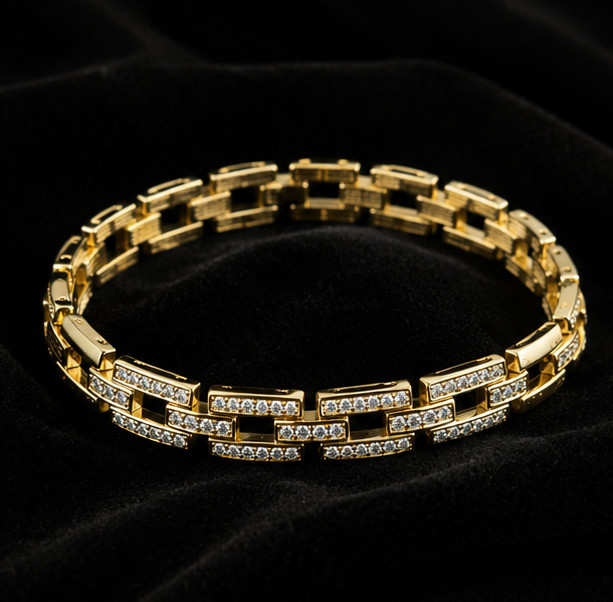 10 Ct Simulated Diamond Elegant Men’s Cuban Link Bracelet 14K Yellow Gold Plated