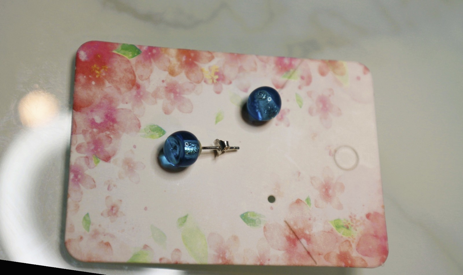 Murano glass earrings. Blue spheres. Silver push back lock.
