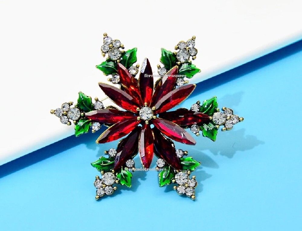 Snowflake Vintage Style Crystal Rhinestone Christmas Brooch and Gold Bag – VIDEO