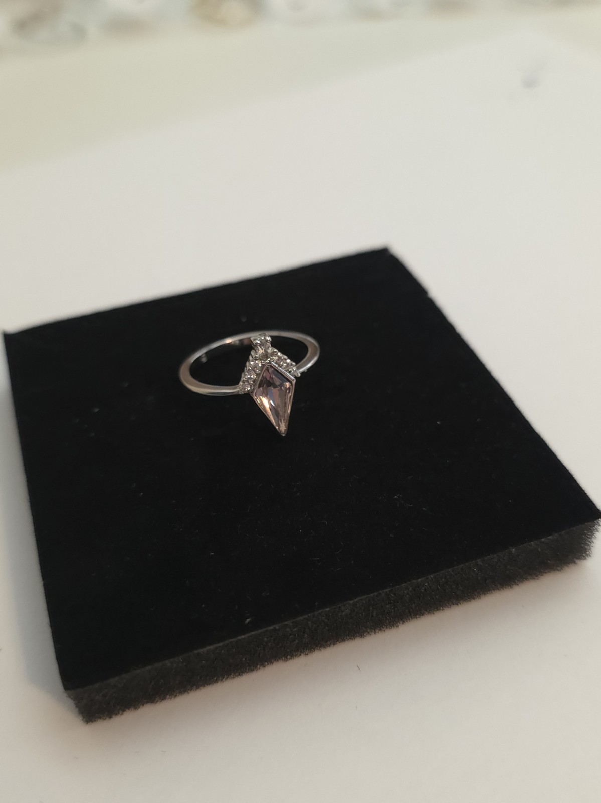 Silver Ring Size 7 with Light Pink Geometric Gemstone, Prong Setting, Metal
