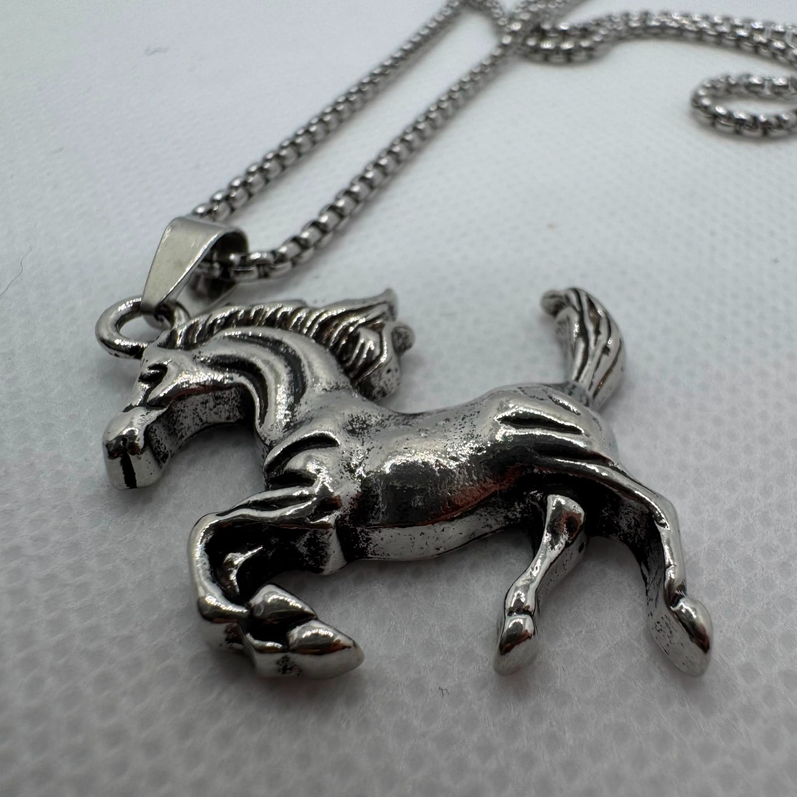 Wild Horse Pendant Necklace Silver Tone Rearing Stallion Equestrian Jewelry Gift