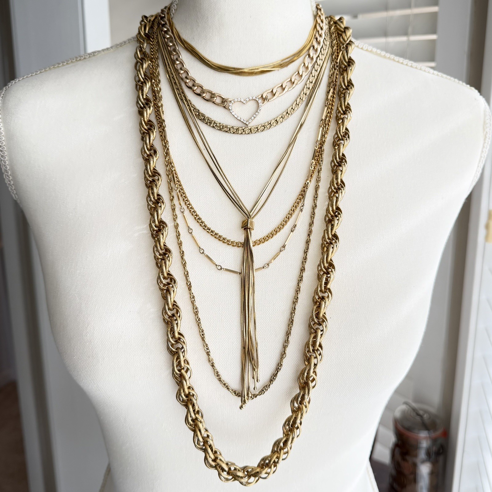 8 Gold Tone Mix Chain Link Necklaces Loose Rope-Snake-Bar-Cuban-Singapore-Curb