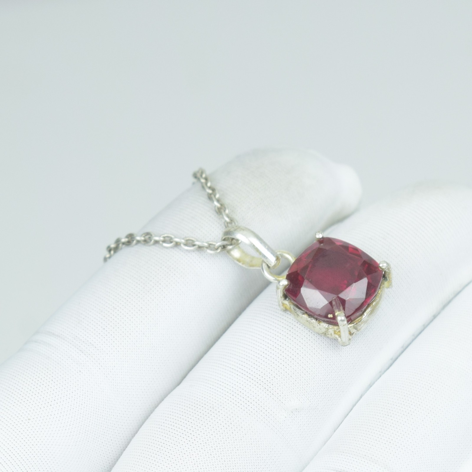 Ladies Gift Red Garnet Necklace Jewelry, 925 Sterling Silver Pendant Gemstone,