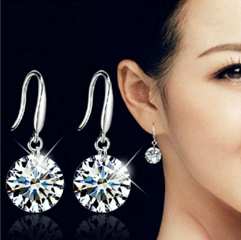 Pretty New Silver Plated Clear White Cubic Zircon Crystal Hook Dangle Earrings