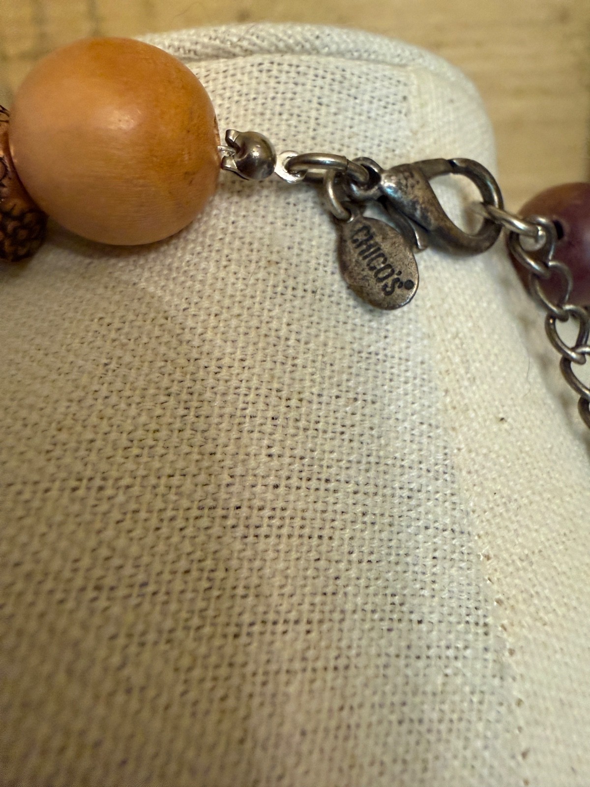Chicos Chunky Boho Statement Necklace mixed media wood metal tribal safari