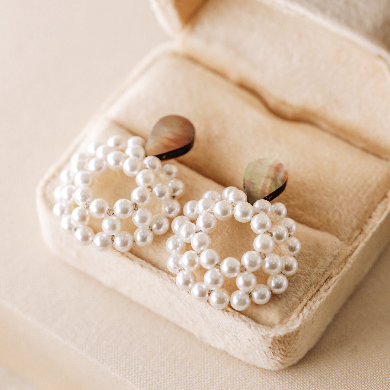 Double Chain Drop Earrings White Bead Studs Dainty Layered Minimal Jewelry
