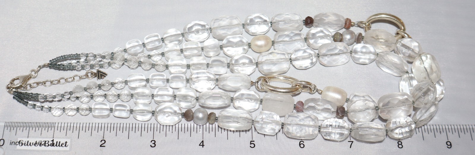 Silpada Sterling Silver 3 Strand Quartz, Pearl Agate “White Heat” Necklace N1789