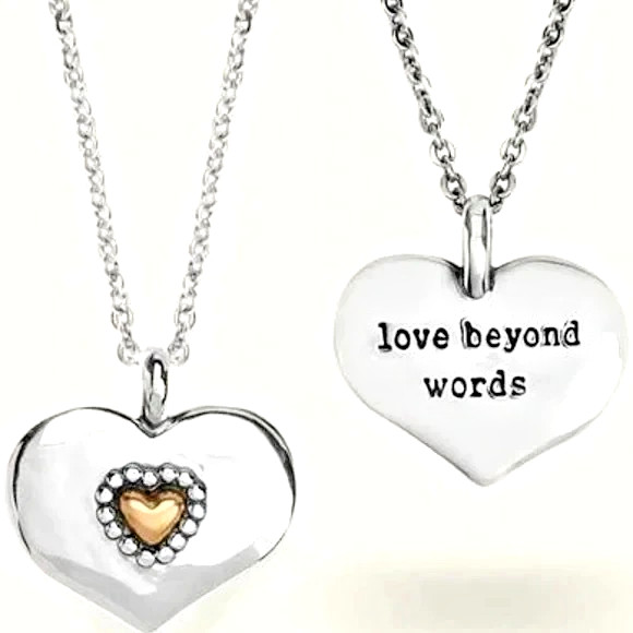 NWTag Brighton MARCI HEART Love Beyond Words Two Tone Silver Gold Necklace $68