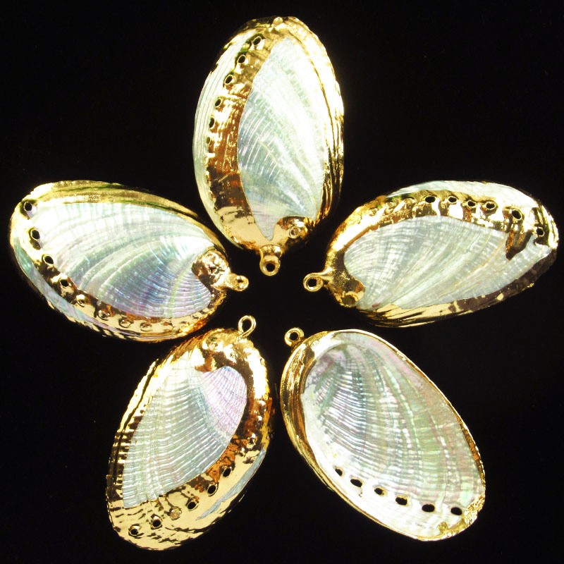 5Pcs 42x23x5mm Gold Plated Natural Seashells Crafts Pendant Bead BK109
