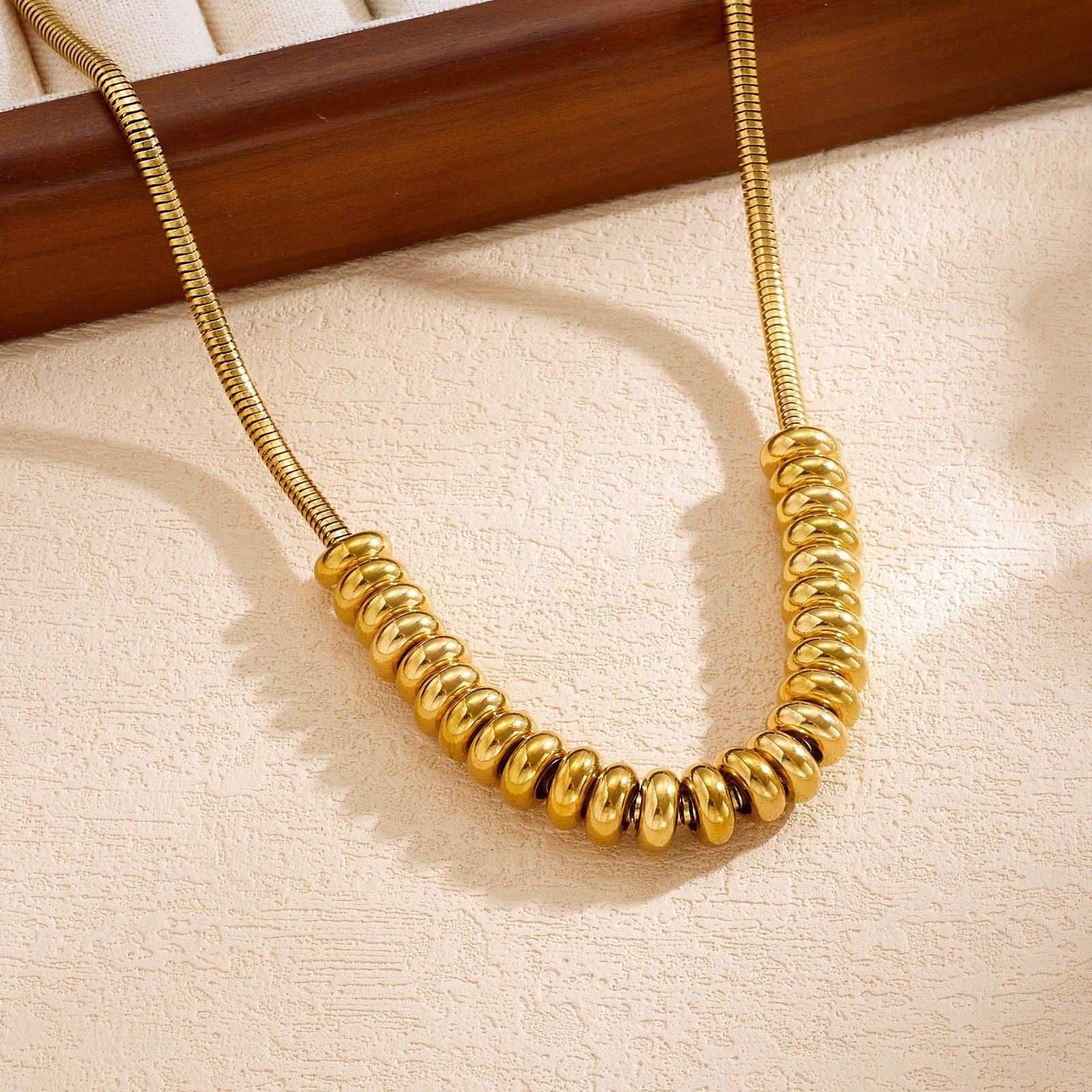 Flat Bead Snake Choker Gold Stainless Steel French Women Soft Elegant Necklace