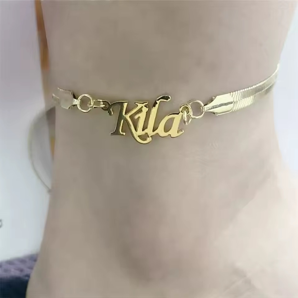 Customized Name Anklet Snake Chain Foot Ankle Leg Jewelry Stainless Steel Silver