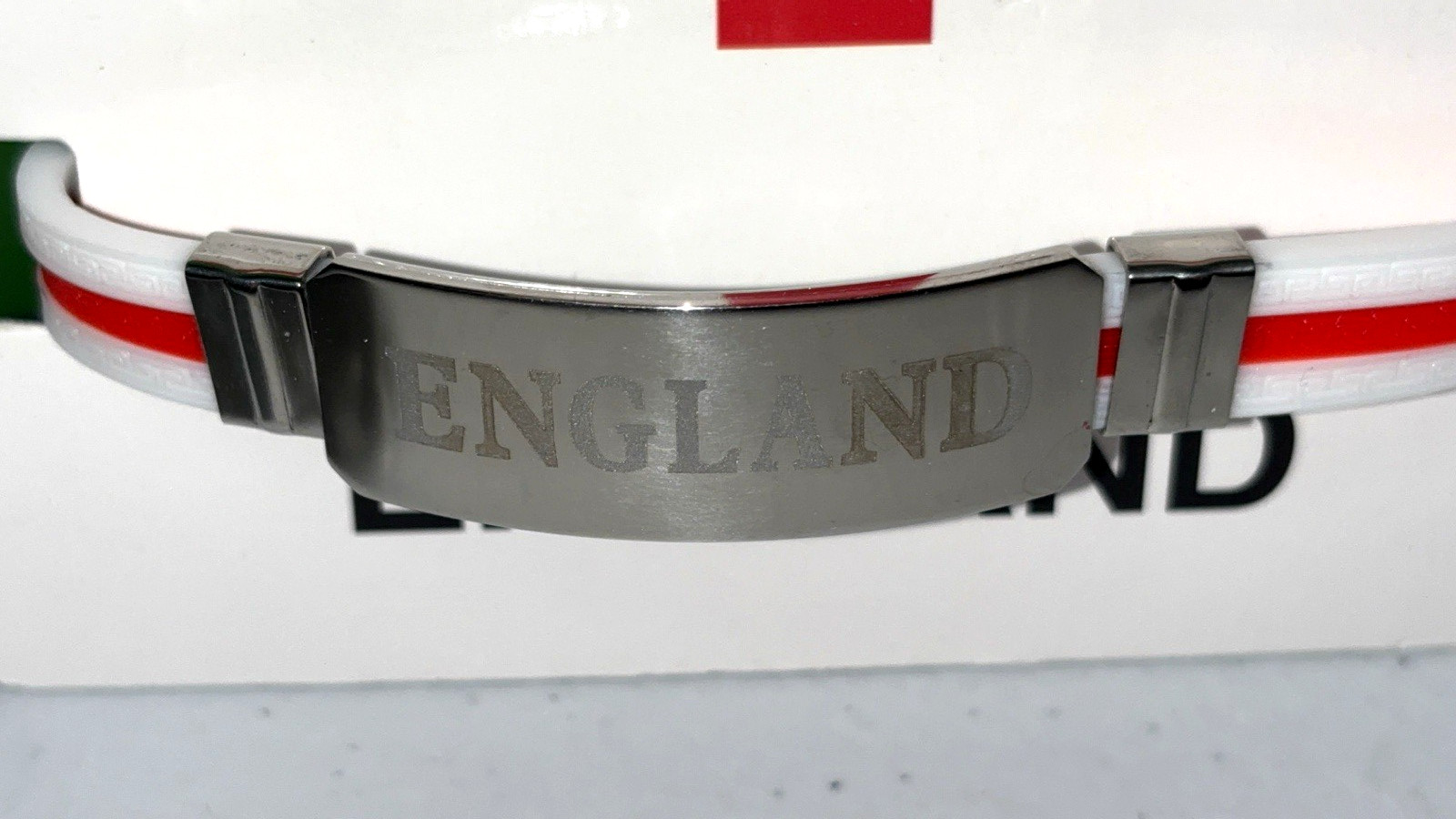 England UK Flag Silicone Bracelet 8″ Unisex Stainless Steel Nameplate & Clasp