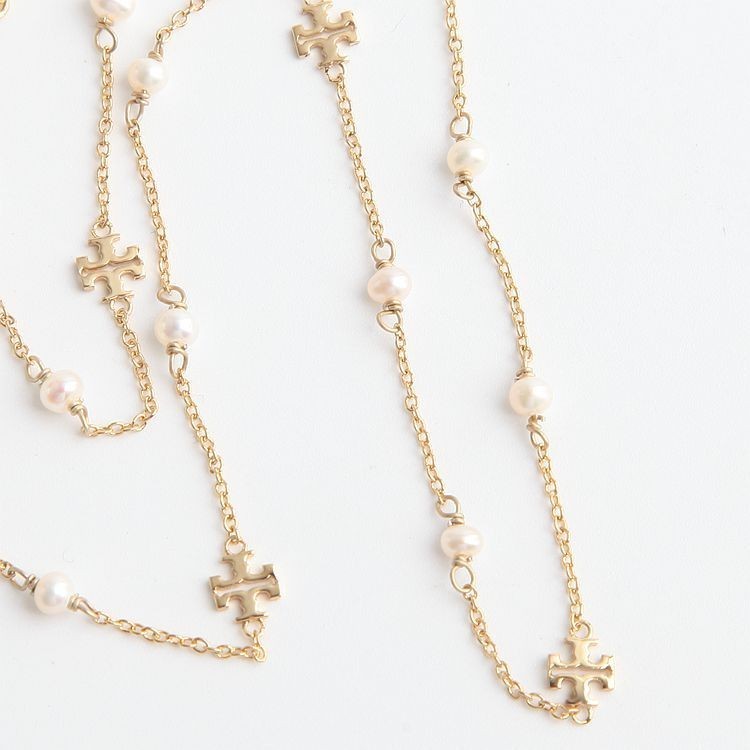 Tory Burch Kira Pearl Delicate Necklace In Tory Gold