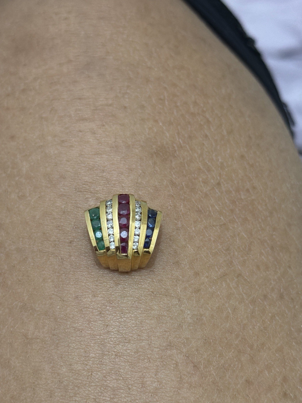 ESTATE 14 K GOLD DIAMOND & GEMSTONE SLIDE / PENDANT