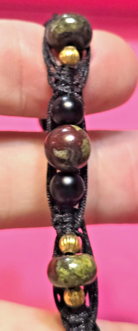 Macrame & Dragon’s Blood Jasper + Tourmaline Gemstone Bead Adjustable Bracelet