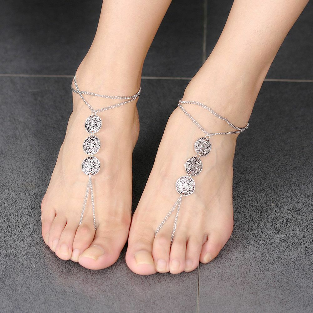 Vintage Style Boho 925 Sterling Silver 8 – 10″ Beach Sandal Anklet Foot Bracelet