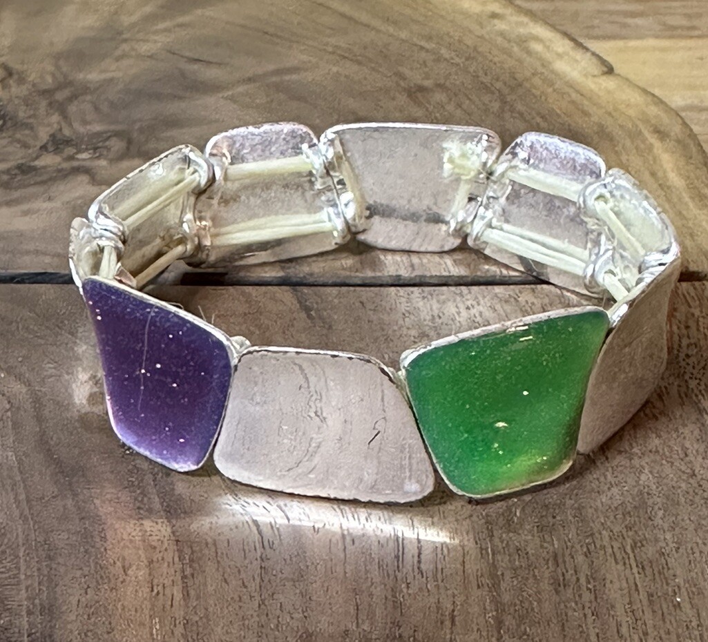 IKITA Silver Tone Multicolor Sparkle Stretch Bracelet Beaded Slip On Fashion