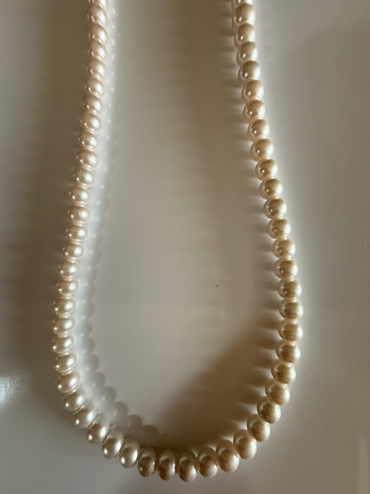 White Round Pearl Beaded Necklace w/ Silver Cable Chain Extender, Lobster