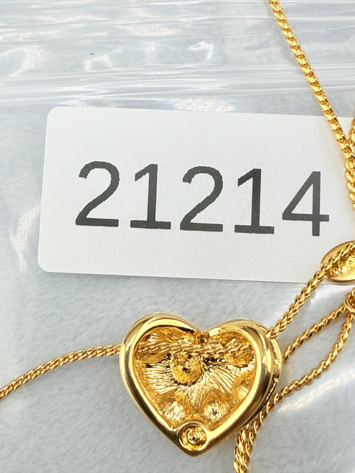 Nolan Miller Forever Heart Necklace Puffy Rhinestone Gold Tone 22″