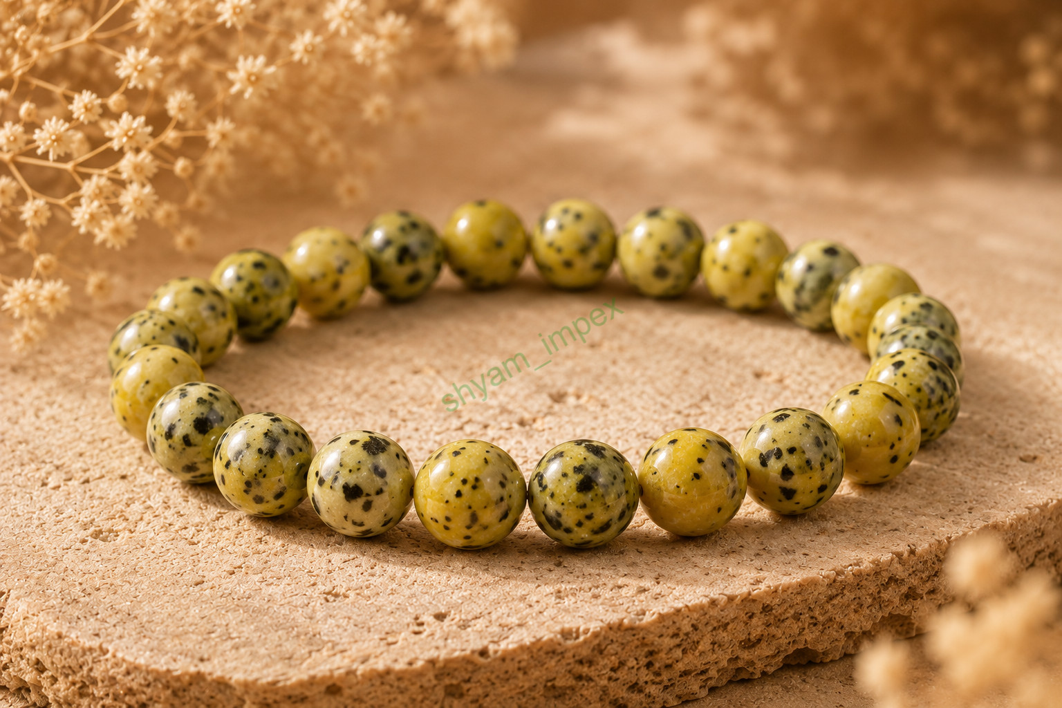 Natural Serpentine Jasper Beaded Stretch Bracelet Yellow Green Gemstone Jewelry