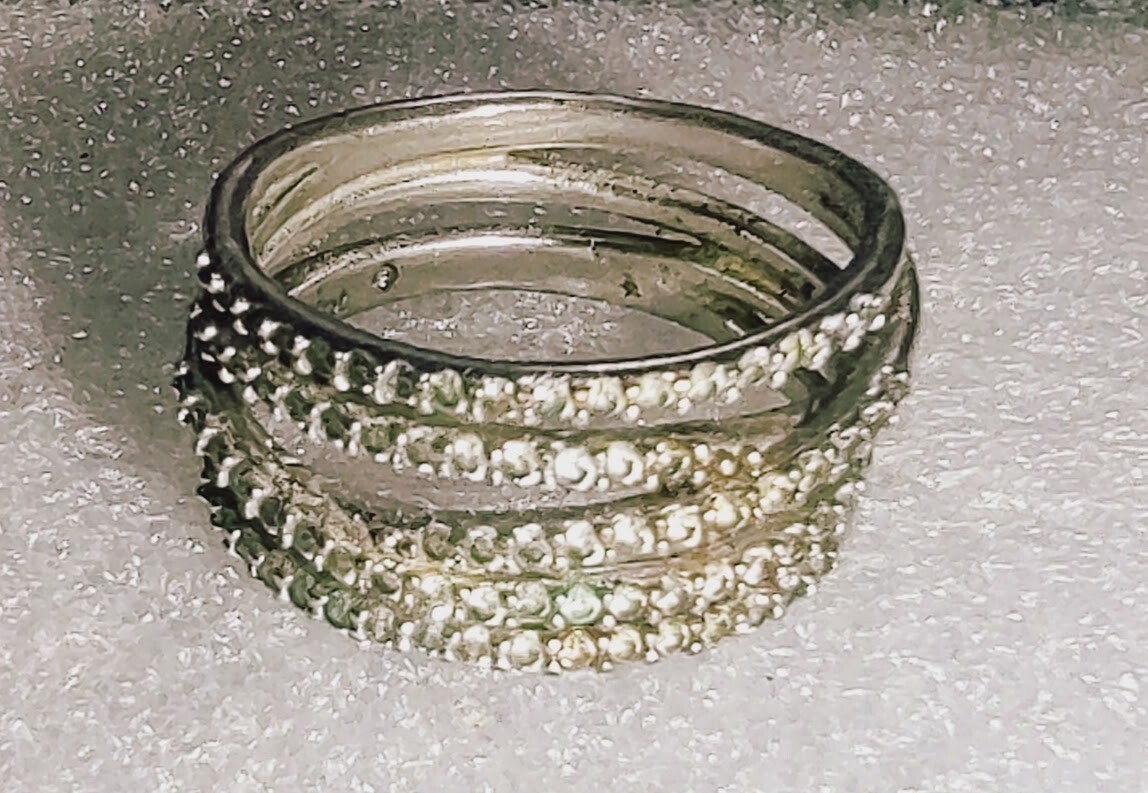STELLA & DOT Silver Tone Ring With Faux Diamond Multi Band Ring Size 7.5 ((36))