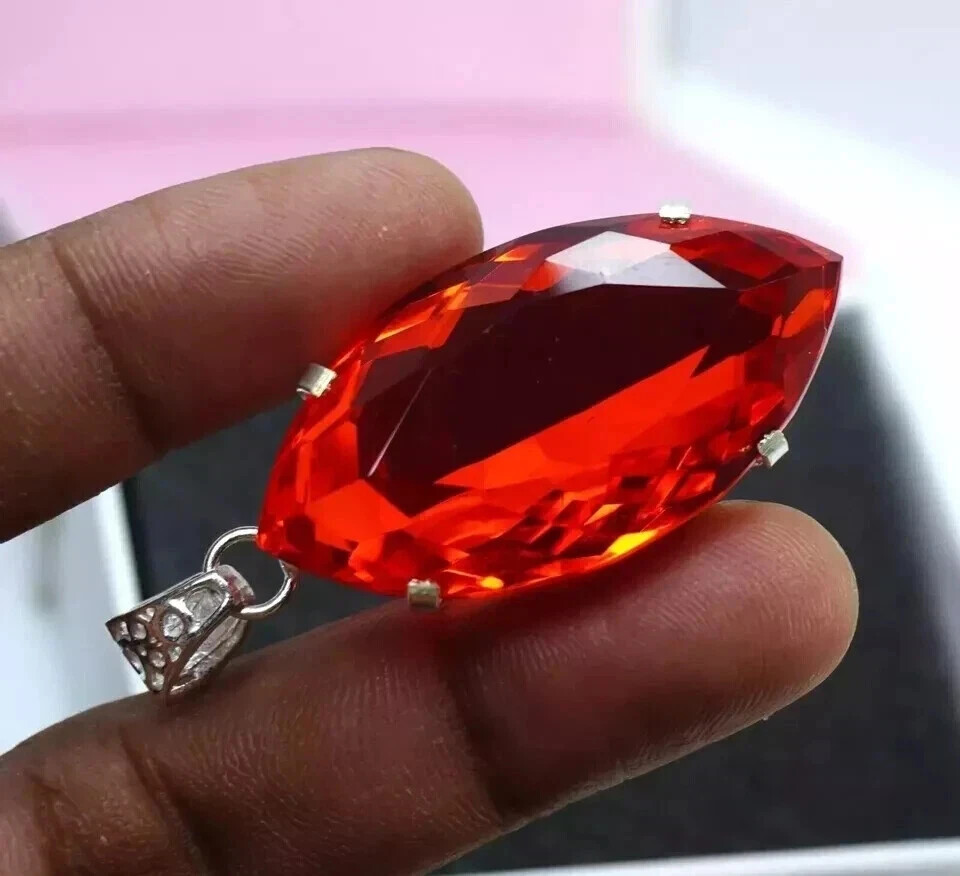 Natural Marquise Cut Orange 94.95 Ct Topaz 925 Solid Silver Pendant Loose Gems