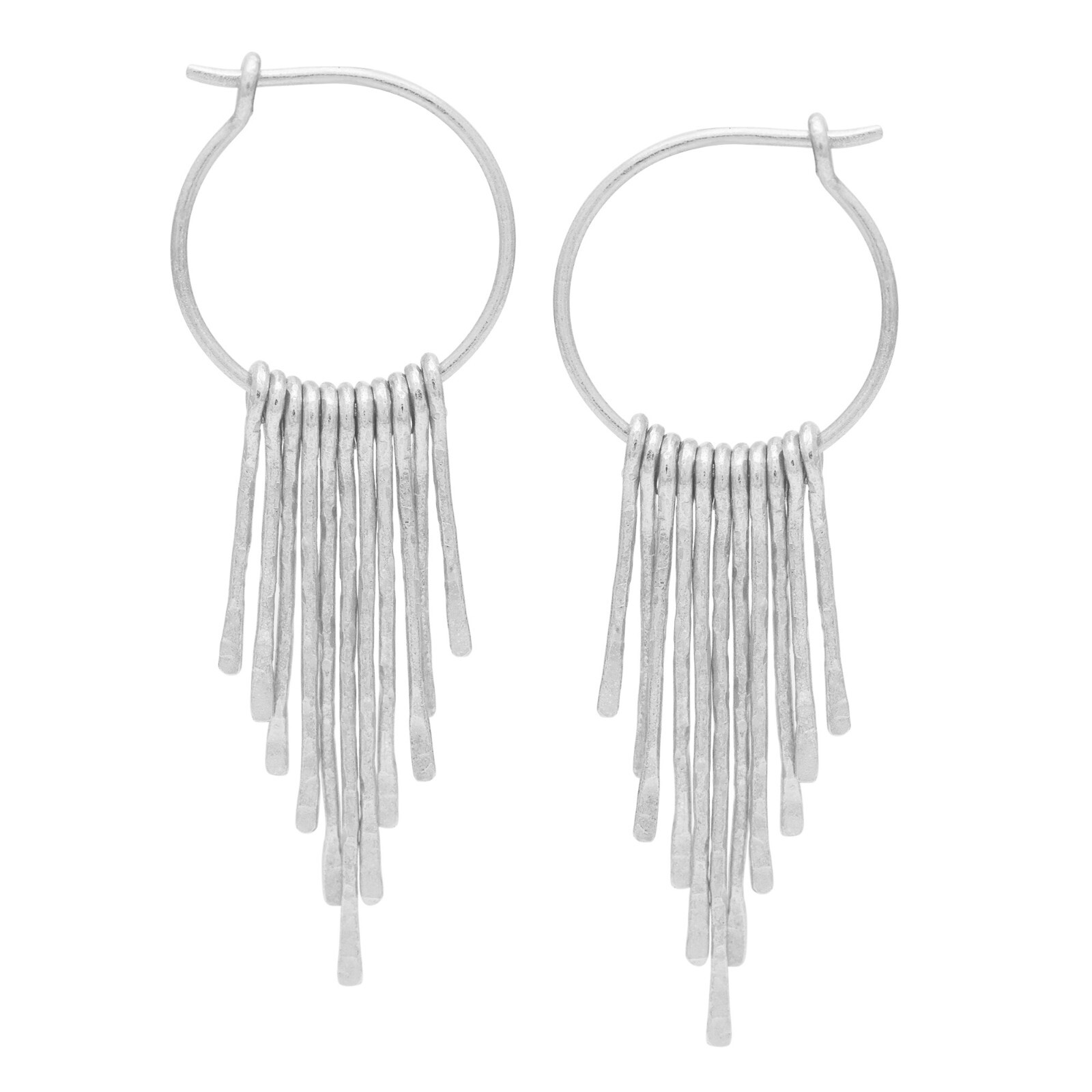 Brass Silver Plated Fringe Hoops Earring For Women, Minimalist Fringe Jewelry